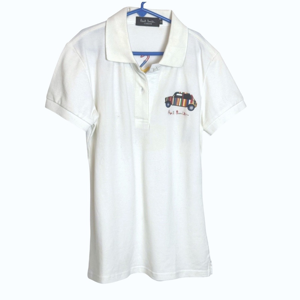 Paul Smith London Kids White Polo Shirt Mini Cooper Striped Graphic Size M